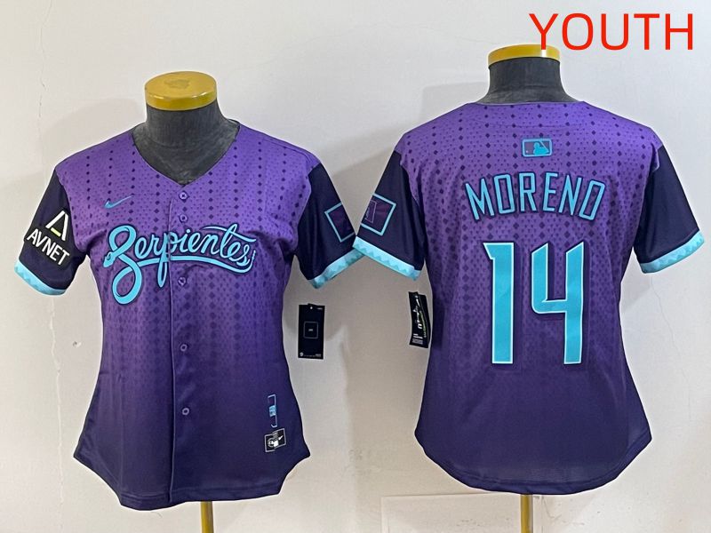 Youth 2025 Arizona Diamondback 14 Moreno Purple Joint Name Nike MLB Jersey style 1